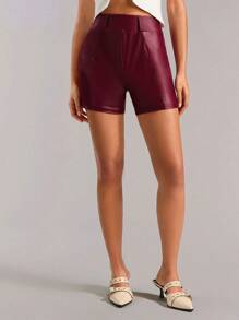 Forever 21 Women Summer Sexy Solid Color Slim Fit Shorts - Burgundy - View 4