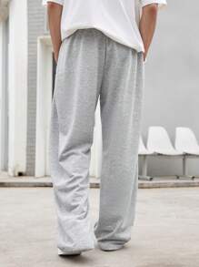 Claim Dot Men Long Straight Casual Summer Wide Legged Sports Pants Oversize Sweat Pants Nice Plain Light Grey Going Out Fashion Couple Matching