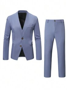 Manfinity Mode Áo khoác và quần dài tay đơn dành cho nam mùa xuân và mùa thu cổ chữ V cổ chữ V để mặc hàng ngày, đi lại và trang phục thường ngày - Màu xanh lam - Xem 5