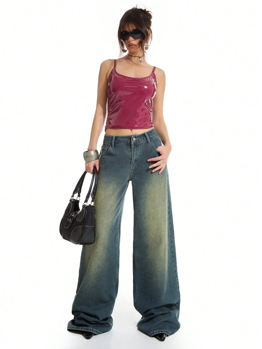 MUSERA Jeans de pierna ancha desgastados para mujer, elegantes y lindos para el verano con estilo de los 90 - Azul - Ver 1