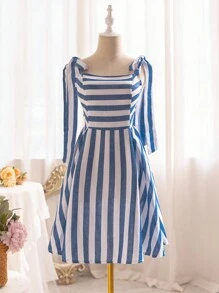 Soleia Robe femme cami décontractée à ligne A sans manches rayée d"été