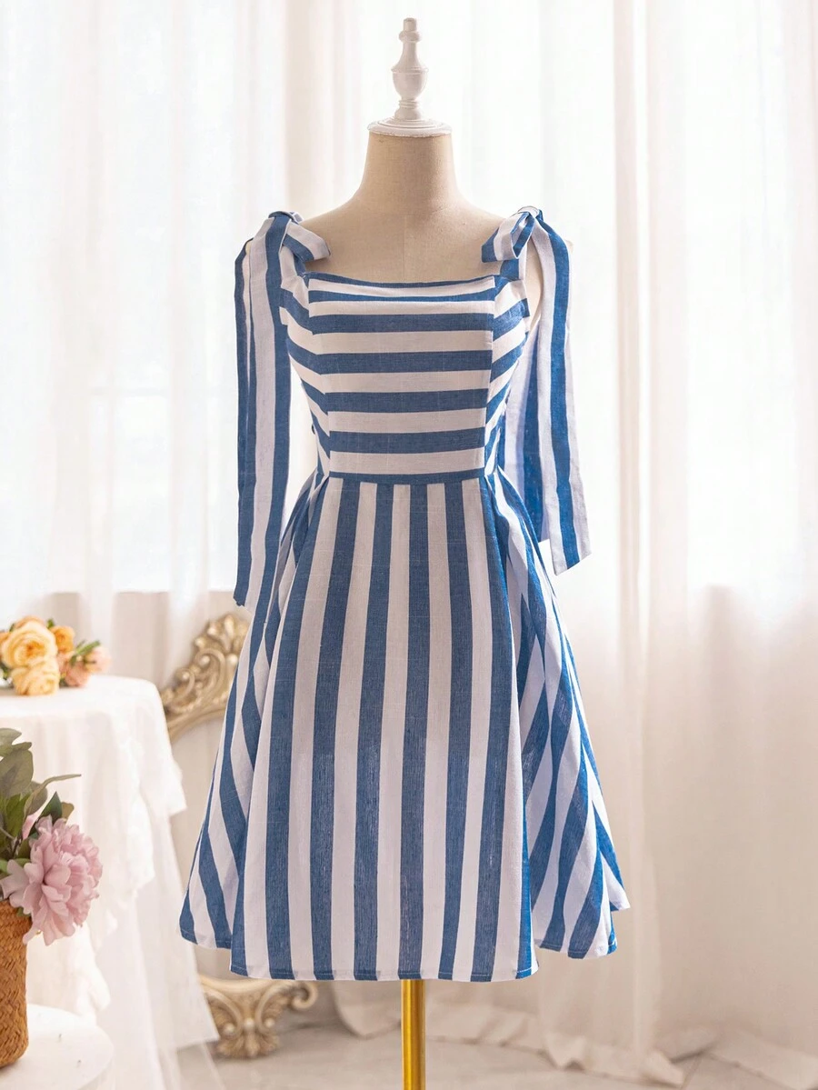 Soleia Robe femme cami décontractée à ligne A sans manches rayée d"été