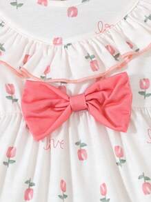 Baby Girl Cute French Style Tiny Floral Elegant Color-Blocking Bowknot Dress - Multicolor - View 3