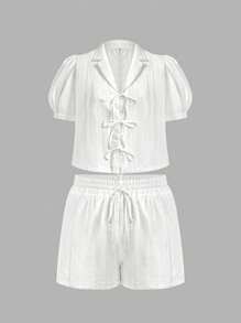 SHEIN MOD 女裝大碼提花白色蝴蝶結腰帶2入組 - 白色 - 查看 1