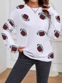 INAWLY Plus Size Loose Fit Casual T-Shirt With Rugby Printed And Drop Shoulder Design For Spring And Autumn - White - View 5