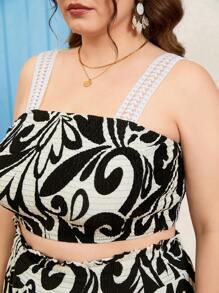 Dreamara Plus Size Women Floral Print Crop Top Camisole And Loose Shorts Set For Holiday