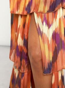 Hauture Elegant Ikat Print Layered Dress With Long Sleeves - Multicolor - View 5