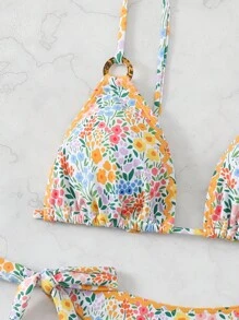 SHEIN Swim 女士复古风格印花比基尼套装 2 件套（版权已购买），夏季海滩 - 彩色 - 查看 5