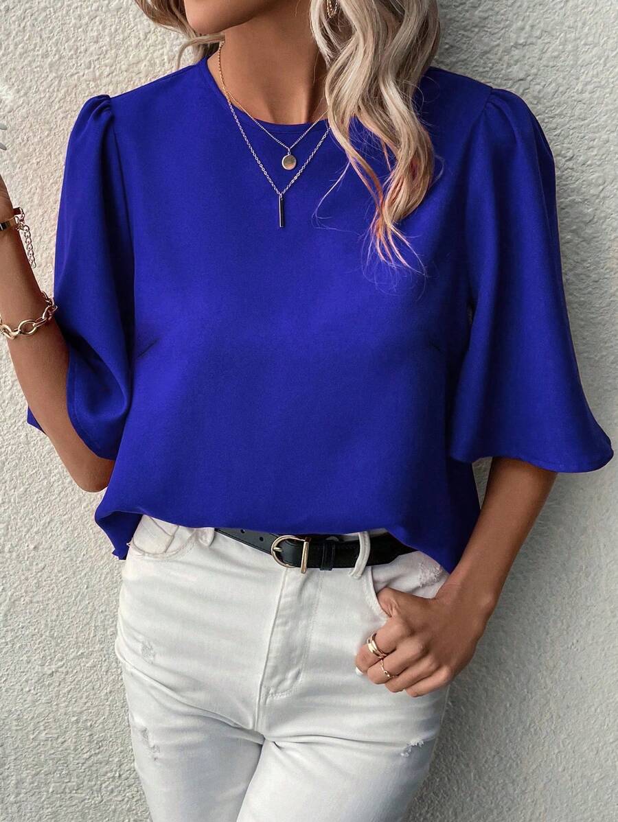 EMERY ROSE Round Neck Flare Sleeve Blouse