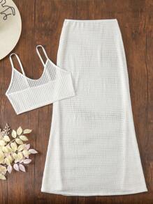 SHEIN Swim Bộ trang phục thường ngày dành cho nữ đi biển mùa hè: Áo khoác mỏng, áo yếm và váy (2 món) - trắng - Xem 7