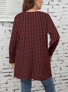 SHEIN LUNE Chaqueta casual de mujer de talla grande con estampado de pata de gallo para invierno, otoño - Rosa Fucsia - Ver 2
