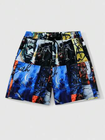 Pantalones cortos tejidos impresos con retrato de hombre, adecuados para ropa de diaria en primavera y verano.