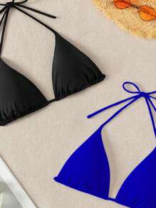 SHEIN Swim 女士两件套夏季海滩时尚纯色比基尼上衣 - 彩色 - 查看 5