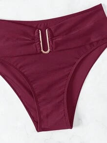SHEIN Swim 2026 春夏女士勃艮第酒红色可调节粗肩带纯色金色U型装饰高腰比基尼泳裤两件套泳衣套装 - 酒紅色 - 查看 9