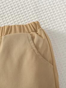 Ensemble de haut à manches volantées et de pantalon à taille élastique unicolore pour bébé fille - Rose pâle - Voir 4