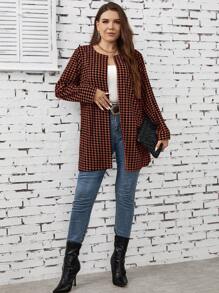 SHEIN LUNE 大碼大流行千鳥紋長袖夾克 - 橘色 - 查看 3