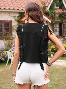 RELISH NOLESS Woman Spring Summer Outfits Country Concert Casual Vacation Western Wear Boho Suede Fringe Vest