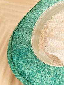 SHEIN VCAY 1pc Women's Cute Basics Woven Handmade Crochet Round Buckle Gold Thread Bohemian Style Knotted Waist Rope Belt, Suitable For Beach, Picnic, Vacation, School - Green - View 4