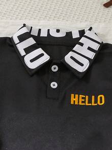 SHEIN Young Boy Color Block Polo Shirt & Shorts Set With Embroidered Letters