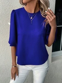 EMERY ROSE Round Neck Flare Sleeve Blouse