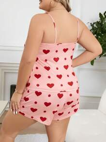 SweetSlumber Plus Size Women Heart Print Cami PJ Set / Pyjama Set có quần short - Màu Hồng  San hô - Xem 2