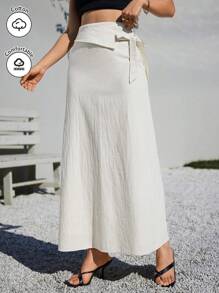SHEIN Essnce Summer Women Daily Casual Folded High Waist Long Half Line Skirt