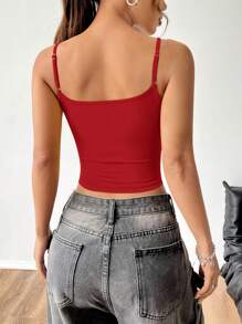SHEIN EZwear 女士夏季字母印花短款上衣修身吊带背心 CALIFORNIA - 紅色 - 查看 2