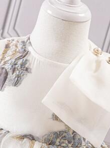 SHEIN Vestido de princesa elegante y hermoso para bebé niña con diseño de flores, cintura de lazo y diseño sin mangas - Multicolor - Ver 4
