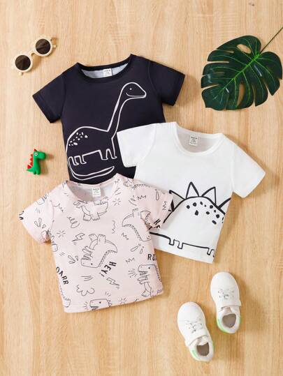 春夏款寶寶男童針織短袖三件套，休閒服裝