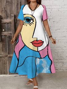 EMERY ROSE 夏季復古休閒長款修身大尺碼女裝連衣裙 - 粉色 - 查看 3