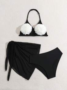 Teen Girl Simple Solid Color Bikini Set Summer Beach