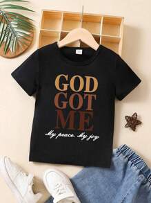 少年男孩標語印花t恤