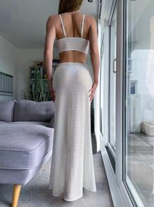 SHEIN Swim Bộ trang phục thường ngày dành cho nữ đi biển mùa hè: Áo khoác mỏng, áo yếm và váy (2 món) - trắng - Xem 2