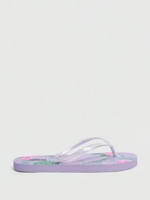 Flower Print Flat Bottomed Household Beach Flip-Flops With Flower Patterned Sole For Summer Vacation Shoes Summer Spring Shoes Spring Break Easter For Casual Beach Style