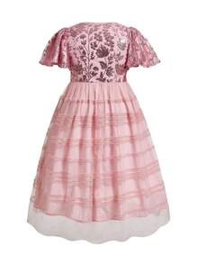 SHEIN Belle Plus Size Pink-Orange Layered Ruffled Evening Dress With Sweet And Romantic Patchwork For Cocktail Party