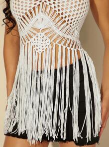 Hauture Đầm hở vai buộc dây cổ chữ V hở vai phong cách kỳ nghỉ hè trên bãi biển dành cho nữ - trắng - Xem 5