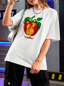 Gameset SHEIN Sport Mujeres camiseta sencilla de cuello redondo, manga corta y ajuste entallado con letras impresas