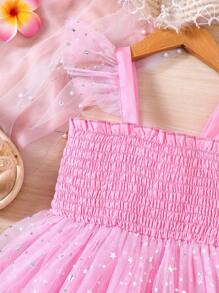 SHEIN Young Girl Wedding Organza Sequins Decorated Party Dress