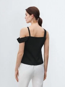 BizChic Women Solid Color Pleated Simple And Versatile Spring/Summer Top - Black - View 2