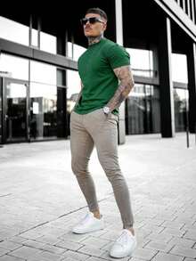 Men's Classic Simple Short Sleeve T-Shirt For Summer - Dark Green - View 5