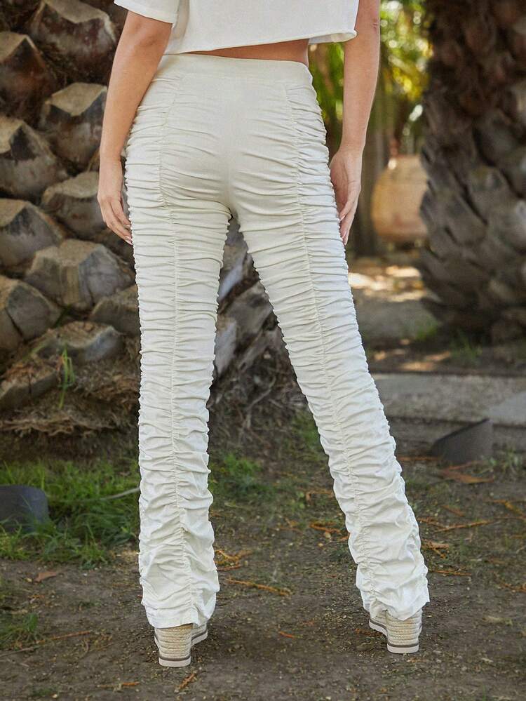 Women Solid Color Pleated Pants For Daily Wear