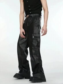 Manfinity EMRG Men's Casual Solid Color Straight Leg Cargo Pants - Black - View 1
