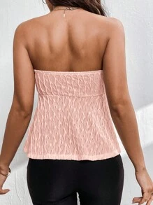 SHEIN Privé 女性優雅的束腰紋理上衣，束腰前繫帶設計，非常適合節日、春夏假期 - 淺粉色 - 查看 2