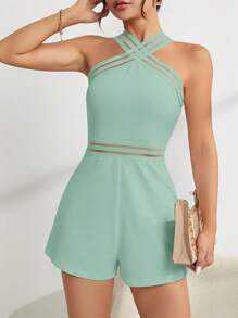 SHEIN Privé Women Solid Simple Crossed Sleeveless Summer Jumpsuit - Mint Green - View 3