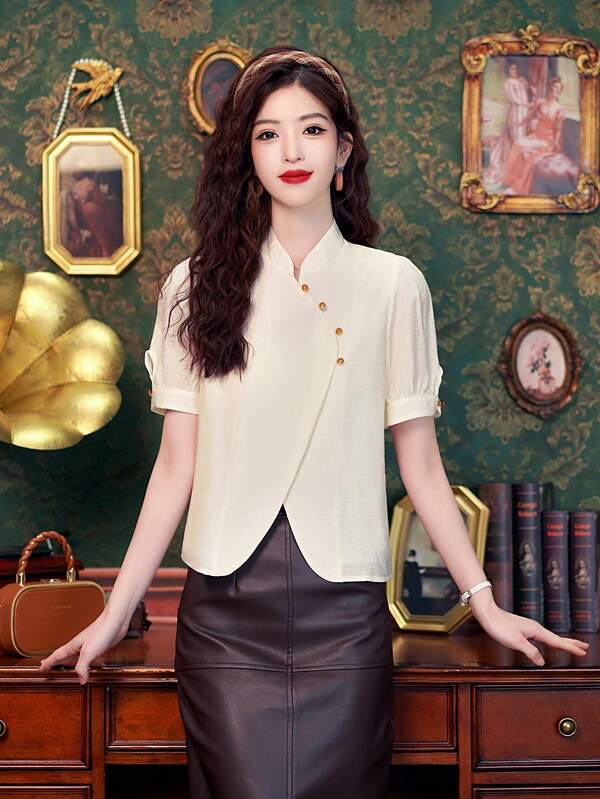 New Chinese-Style Modified Hanfu Mandarin Collar Short-Sleeved Top