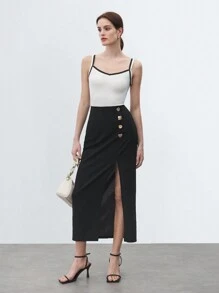 BizChic Women's Simple Split Hem Workwear Skirt, Spring/Summer - Black - View 5