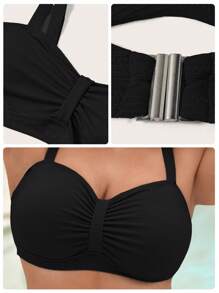 Swim Chiccia Plus Size Women Summer Beach Solid Color Simple Daily Bikini Top