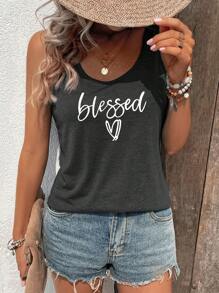 INAWLY Women's Heart & Letter Print Tank Top