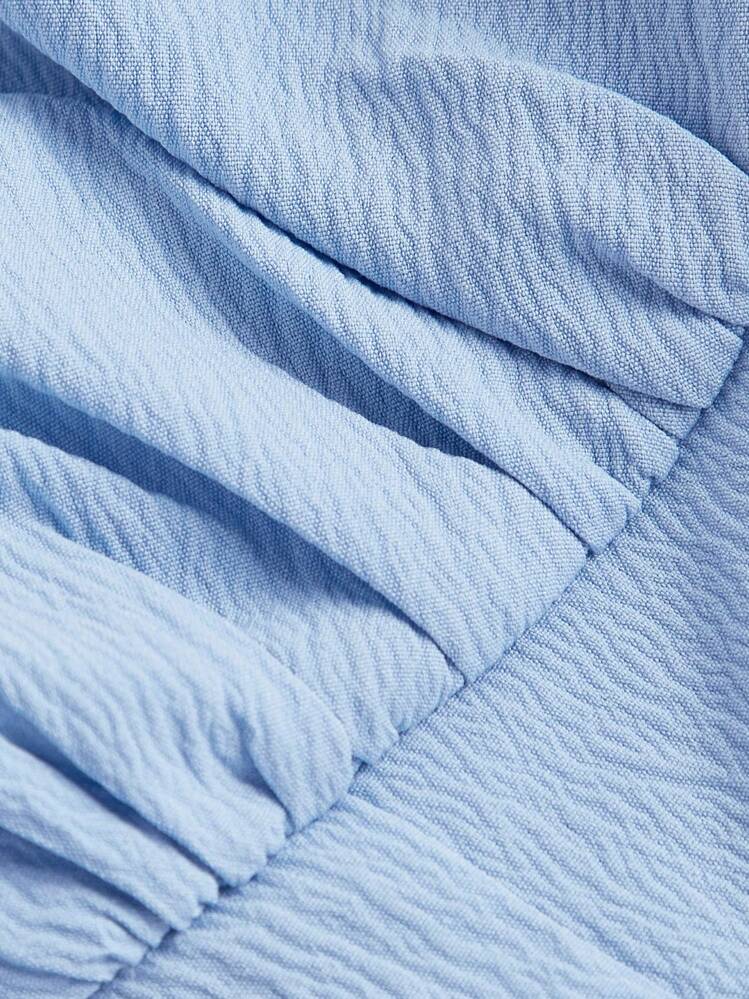 SHEIN MOD Camisa de mujer azul con manga abullonada y cuello vuelto - Azul - Añade 4