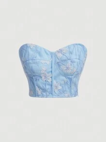 Aveloria Rosie Embroidered Textured Fabric Bra Cup Bustier Cropped Top For Women